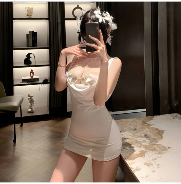 FEE ET MOI - Mysterious Venus Chest Chain Bodycon Dress (White)